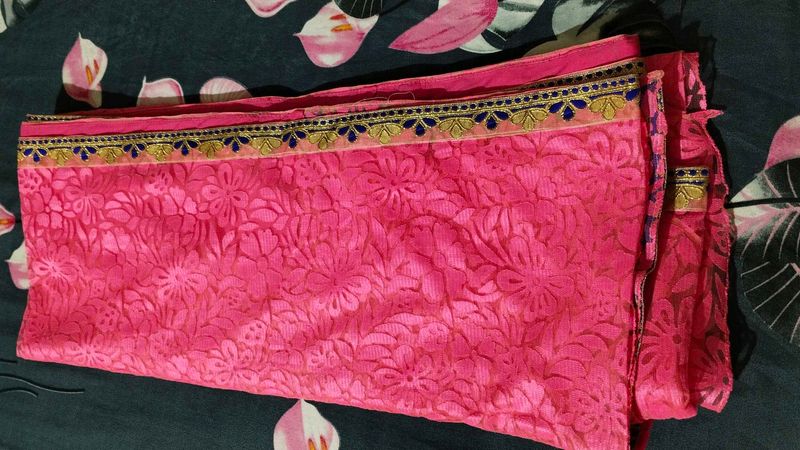 fix rate Vibrant Pink Embroidered Saree