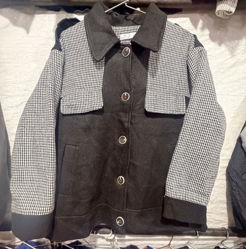 Stylish Houndstooth &amp; Black Jacket