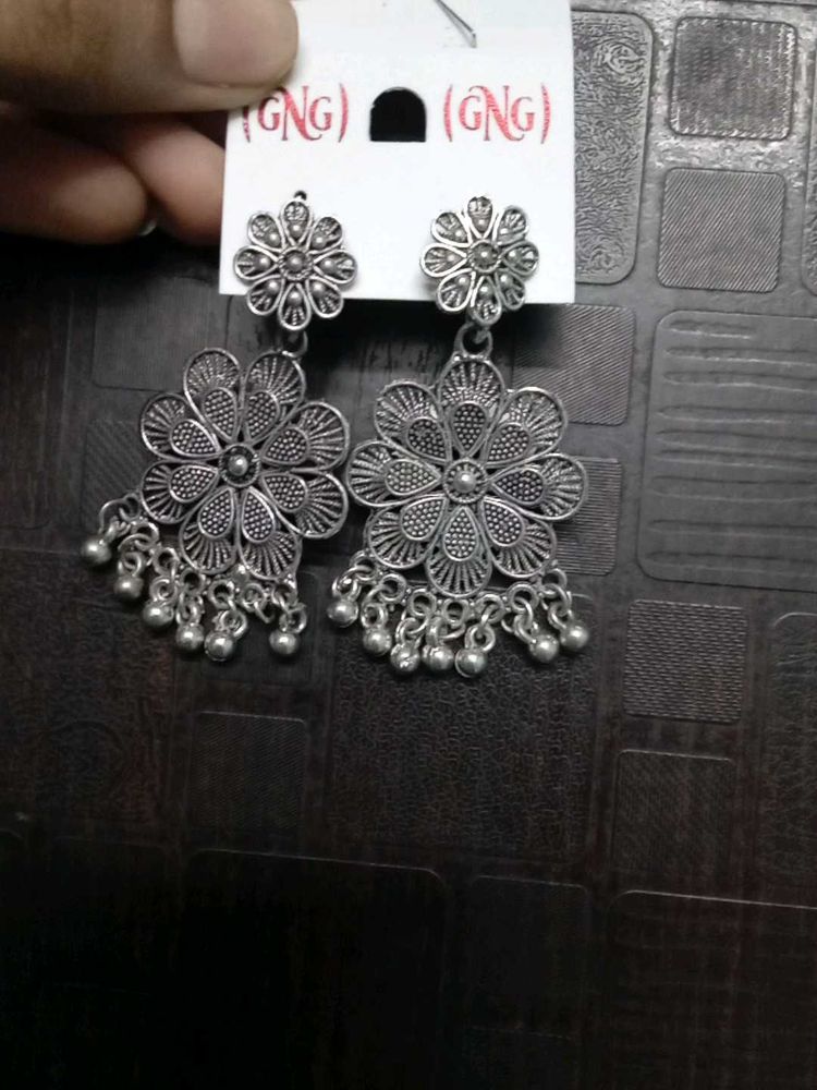 Oxidized Silver Jhumka Earrings
