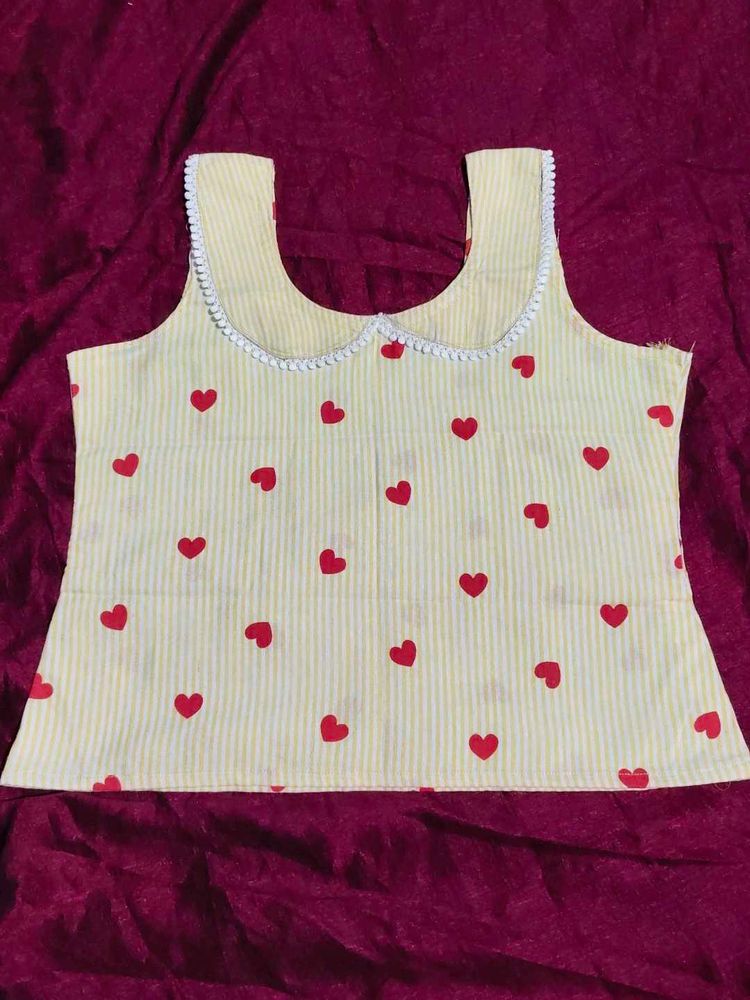 Cute Yellow Heart Print Blouse