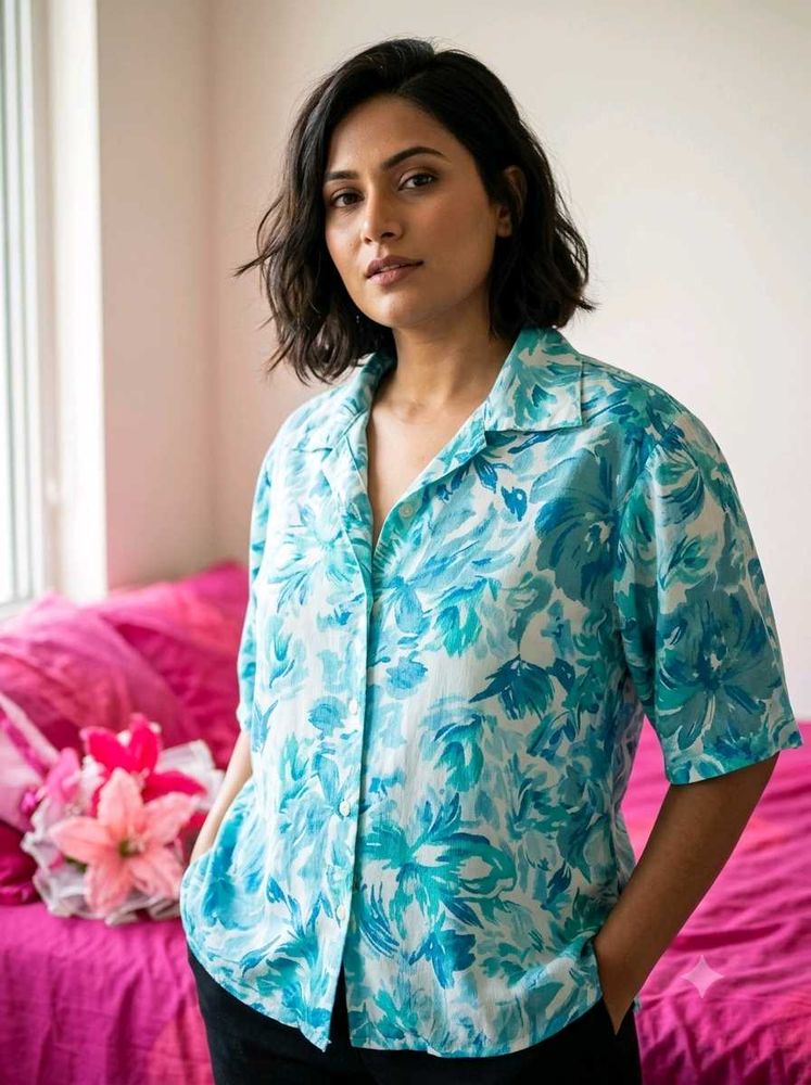 Lowest Prices_Blue Floral Button-Up Shirt