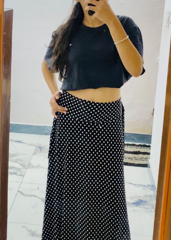 Stylish Black Polka Dot Maxi Skirt