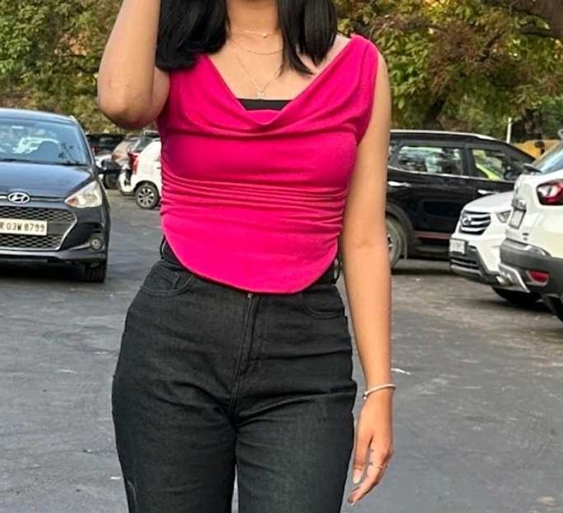 Pink Cowl Neck Top