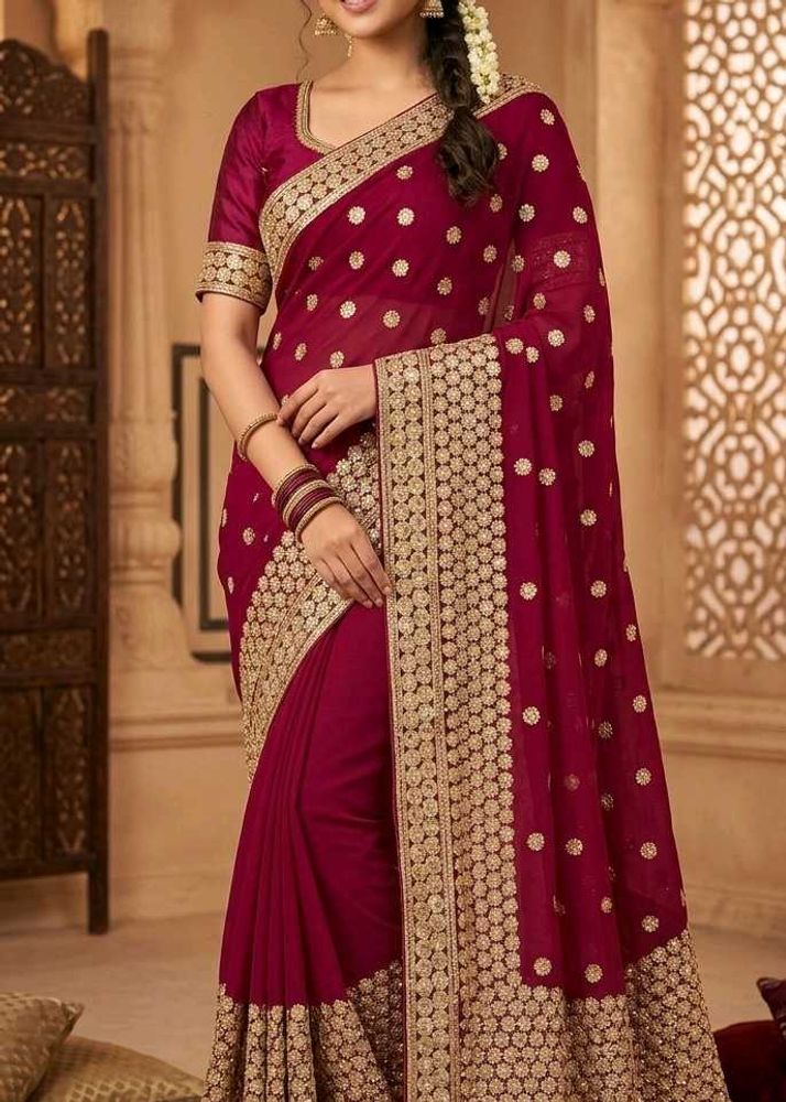 Embroidered Red Saree