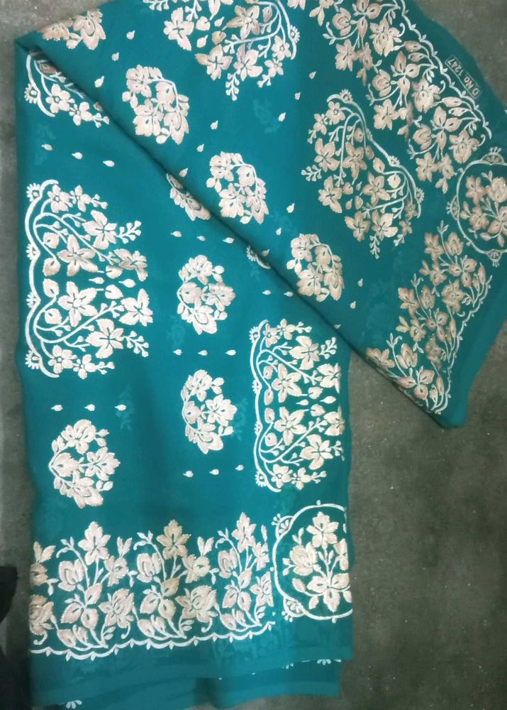 Teal Embroidered Saree