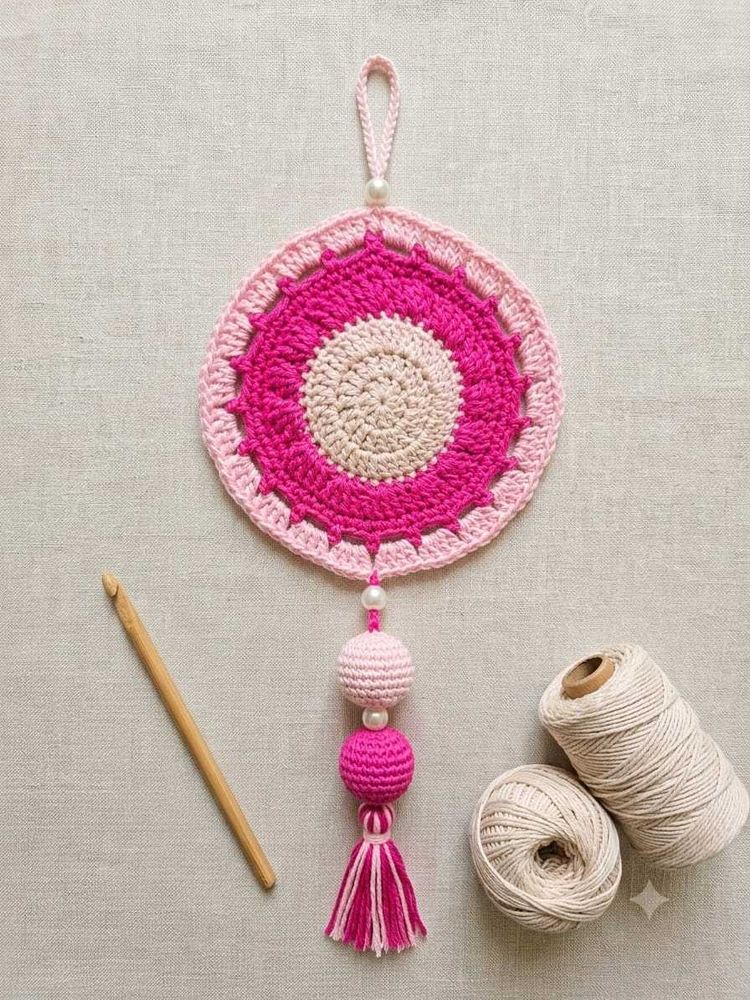 Handmade Pink Crochet Dreamcatcher