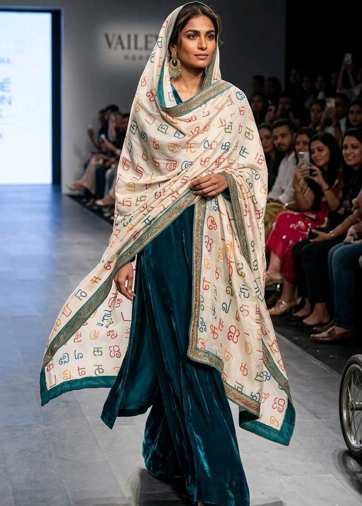 Vibrant Unique Tamil Alphabet Scarf/Dupatta