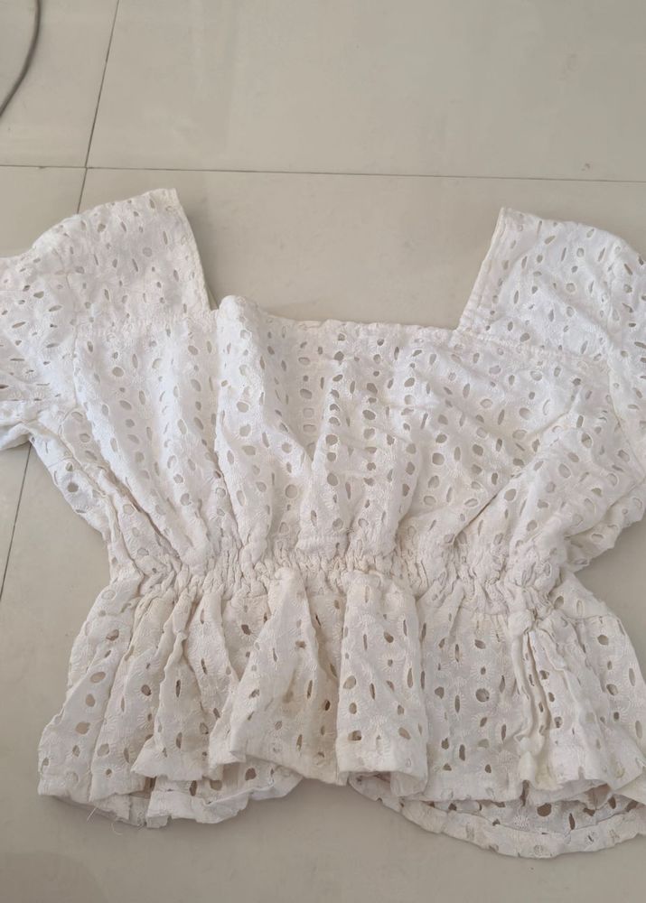 Chic White Eyelet Crop Top