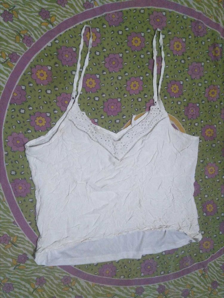 White Camisole Top with Lace Trim