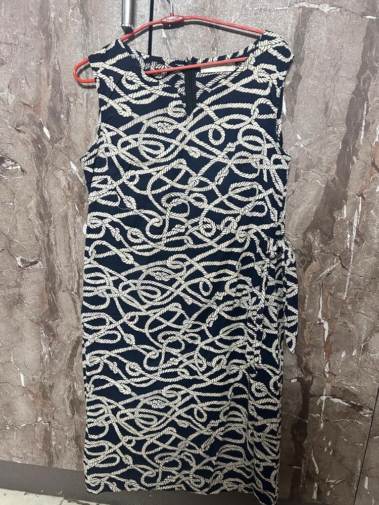 Navy Rope Print Wrap Dress