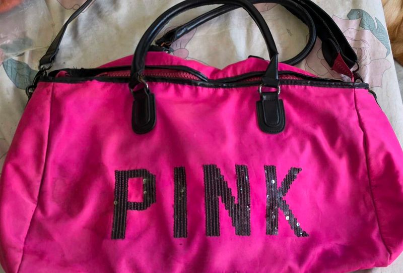 Bright Pink "PINK" Sequin Duffle Bag