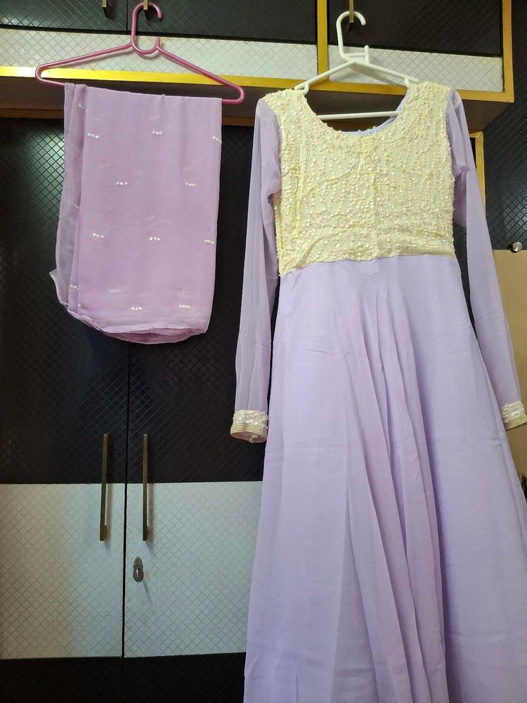 Lavender Gown with Embellished Yoke