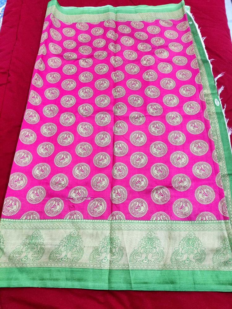 Pink Printed Saree with blouse piece