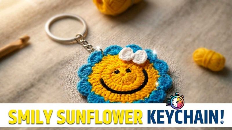 2Pc Smily Sunflower Crochet Keychain