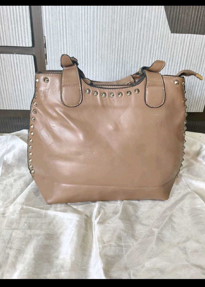 Studded Tan Tote Handbag