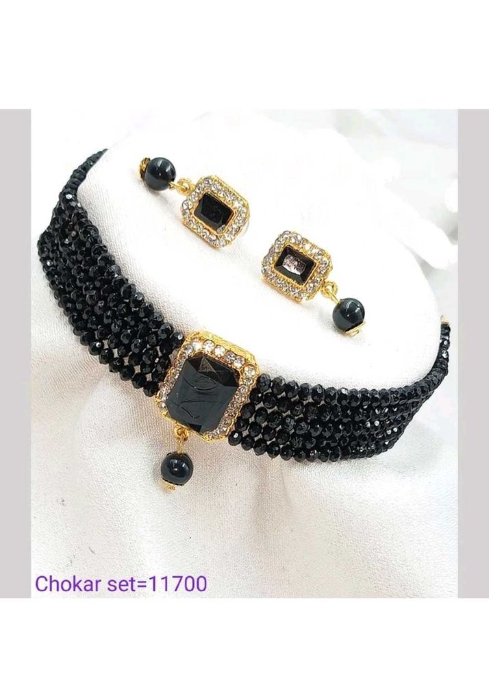 Black Beaded Choker Necklace Set🖤