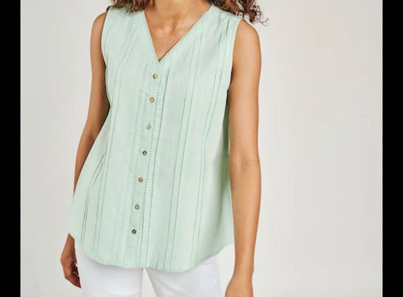 Light Blue Striped Sleeveless Blouse