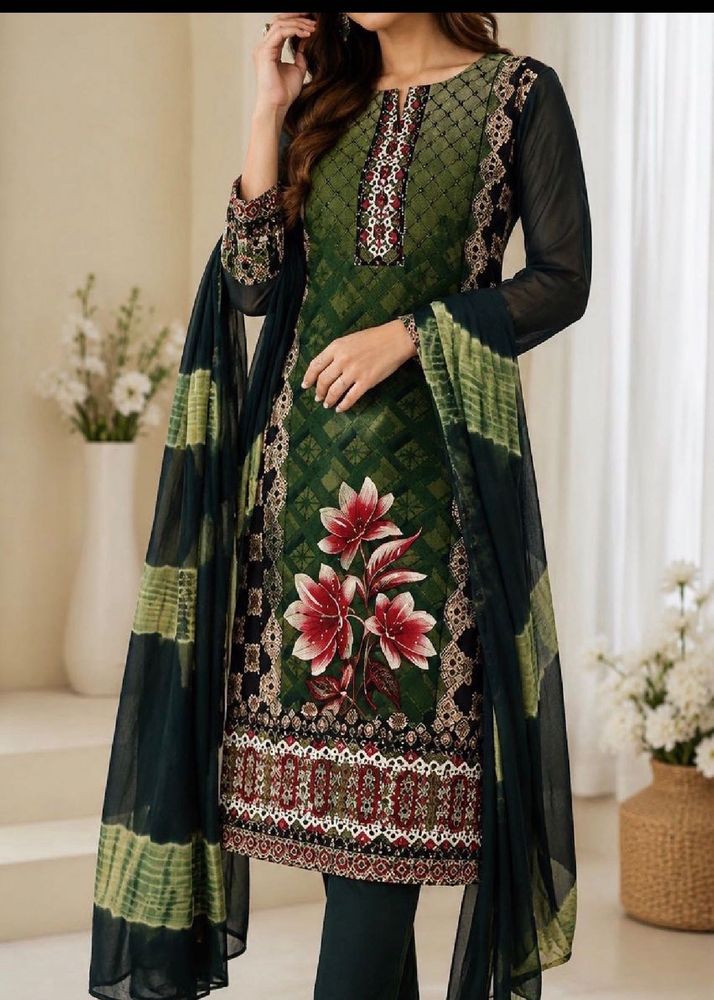 Elegant Green Floral salwar /suit  fabric