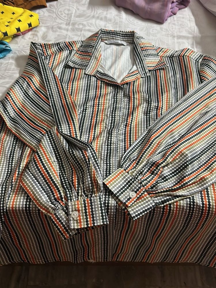 Retro Striped Button-Up Blouse
