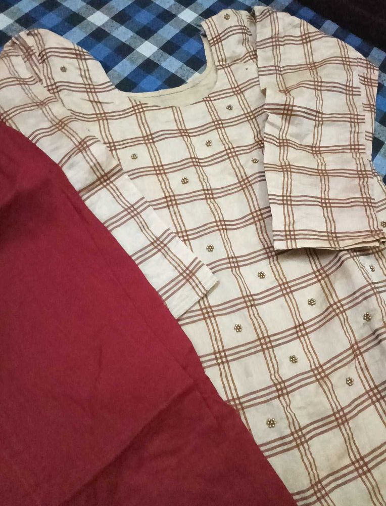 Maroon Checkred Kurta 2 piece set