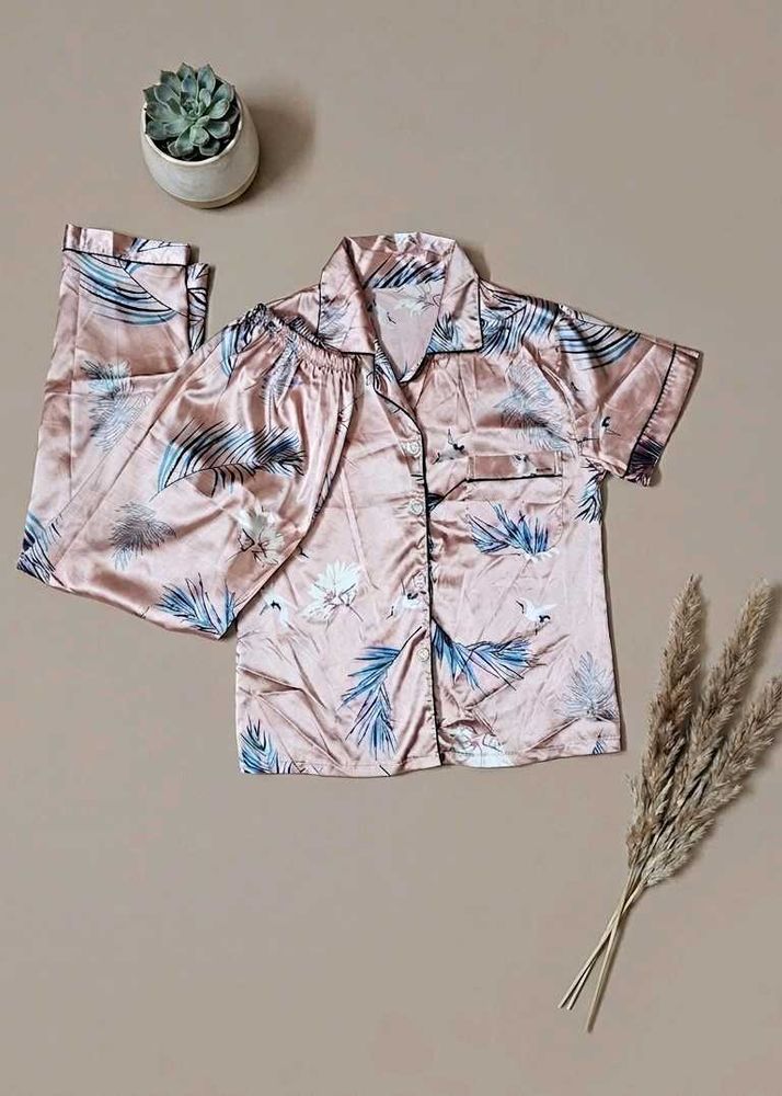 Silky Satin Pink Night Suit