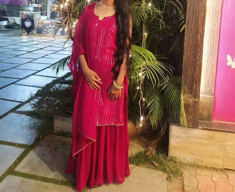 Stunning Pink Sequined Kurta Set