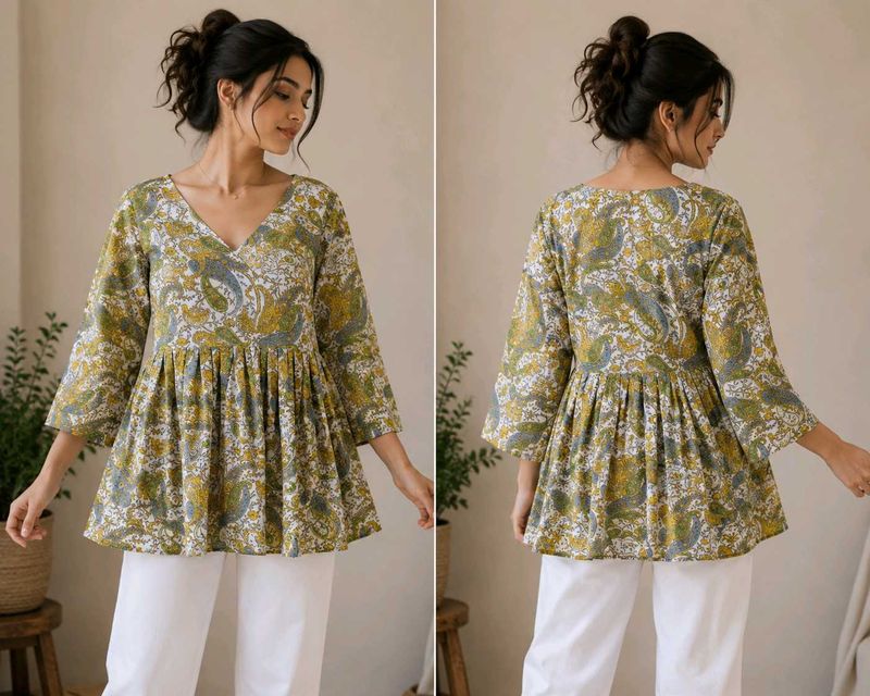 Stylish Printed V-Neck Kurta Top
