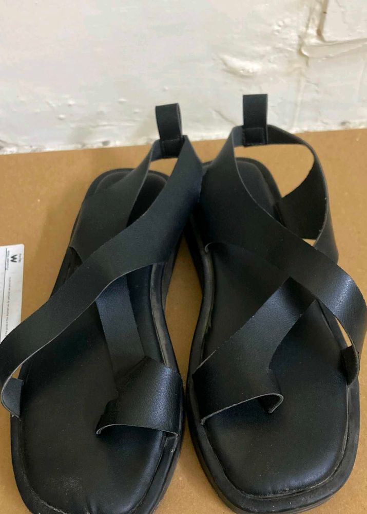 Black Strappy Flat Sandals