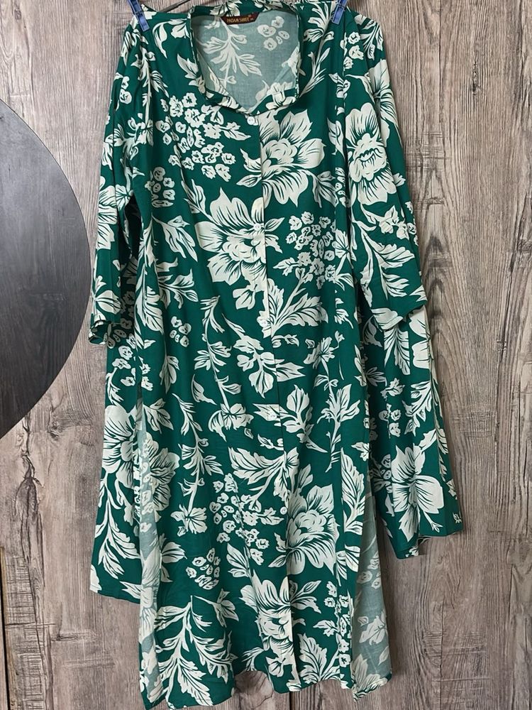 Green Floral Print Kurta
