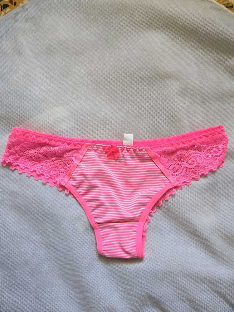 Pink Striped Lace Trim Briefs