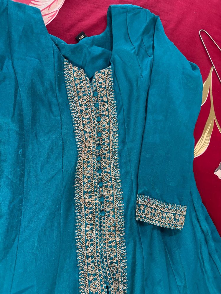 Teal Embroidered Kurta