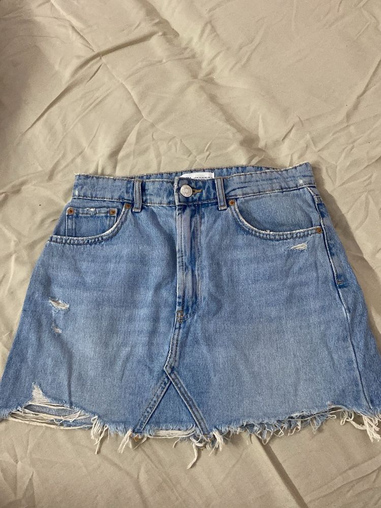 Distressed Denim Mini Skirt