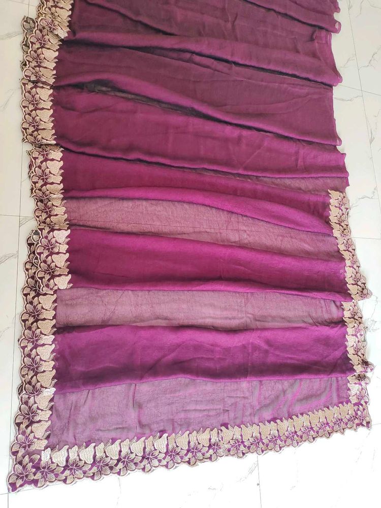 Beautiful Purple Saree with Lace Border