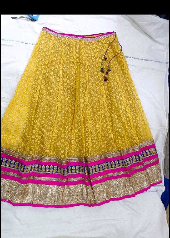 Yellow Net Ethnic Skirt with blouse dupatta