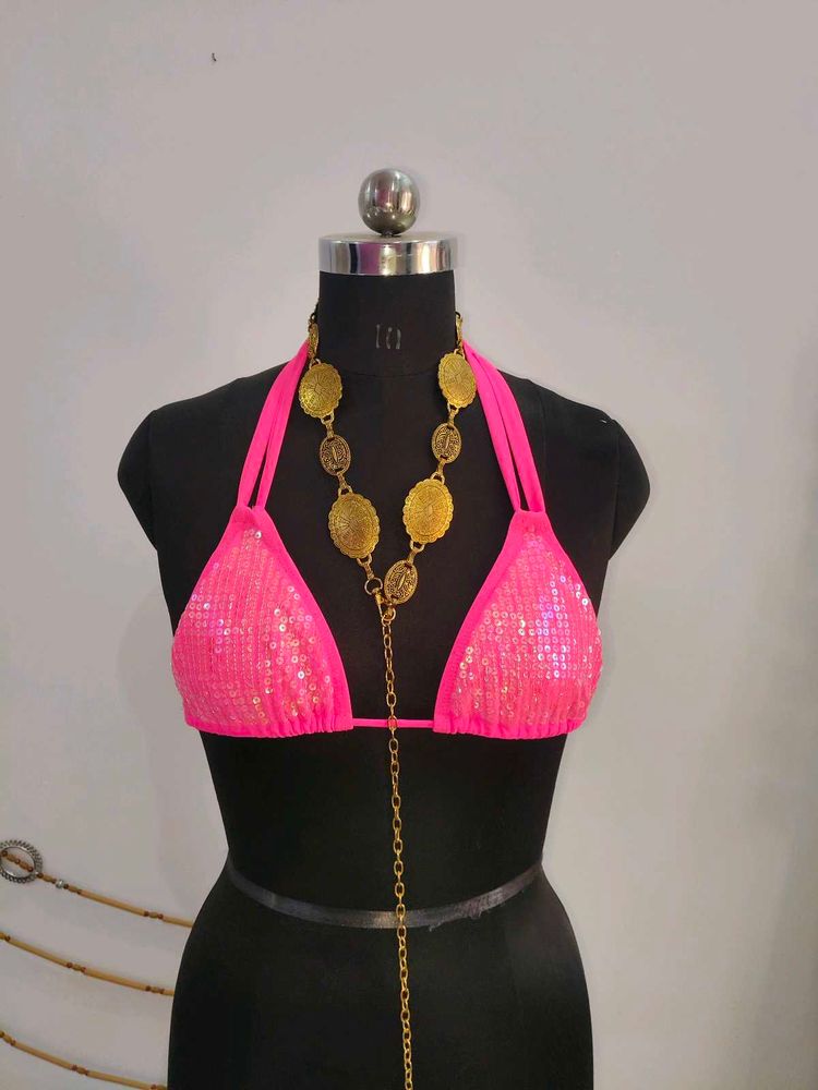 Sparkling Pink Sequin Bikini Top