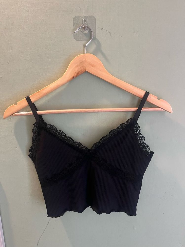 H&amp;M Black Lace Trim Cami Top