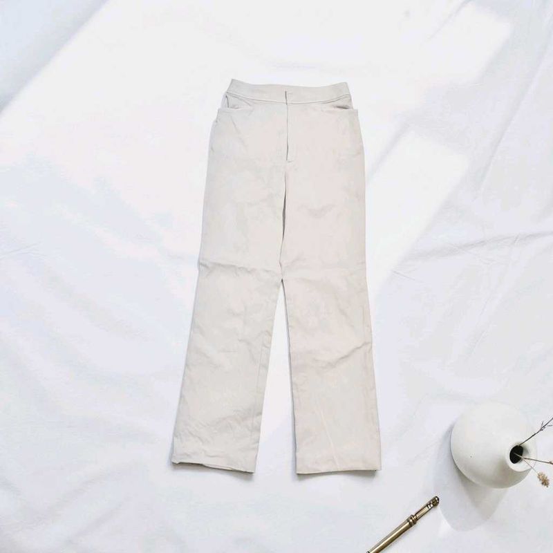 Cream Formal High Waisted Straight Leg Trousers