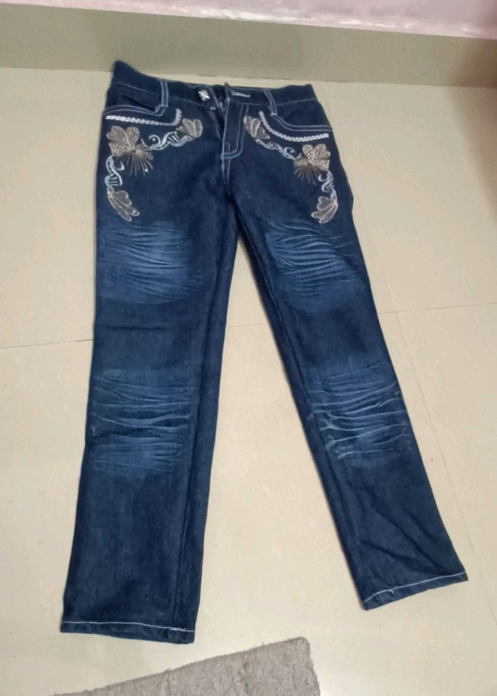 Y2K Blue Denim Jeans with Embroidery for 1