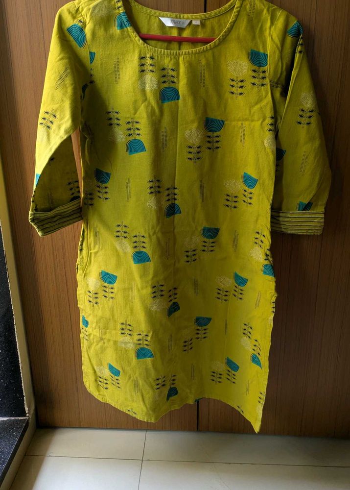 Yellow Printed Cotton Kurta