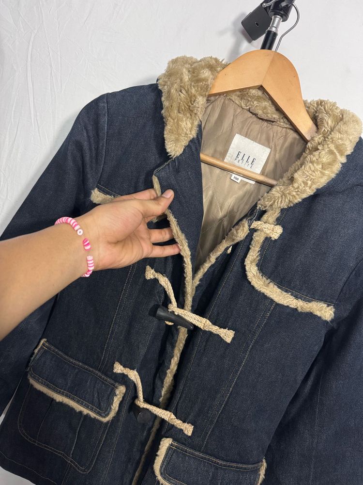 Denim Jacket with Faux Fur Trim