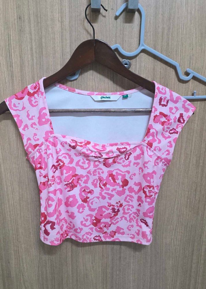 Pink Floral Print Crop Top