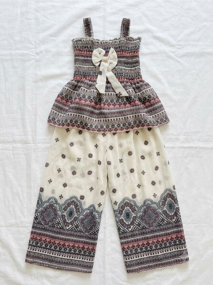 Boho Smocked Peplum Top &amp; Palazzo Pants Set