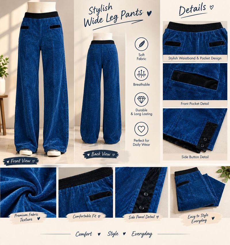 Stylish Wide Leg Corduroy Velvet Pants