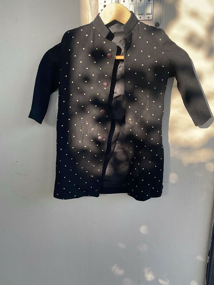 Black Polka Dot Kurta Jacket