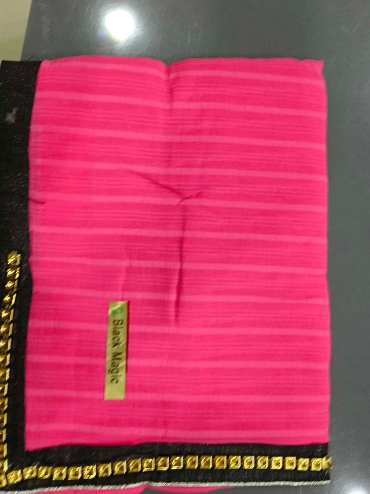 Vibrant Pink Saree with Black Border