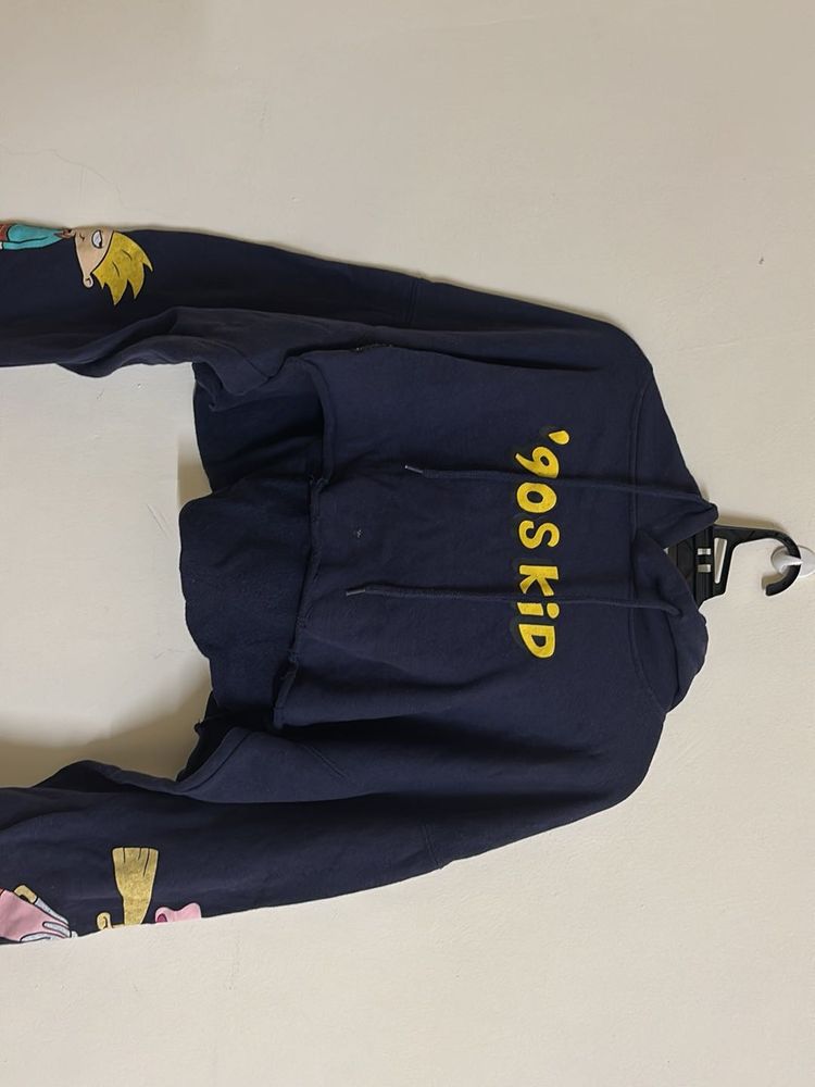 Navy Blue "90s Kid" Cropped Hoodie