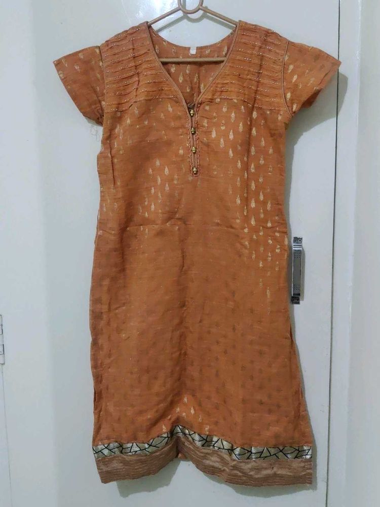 Orange Kurta with Golden Print