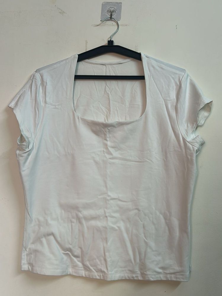 White Square Neck T-Shirt
