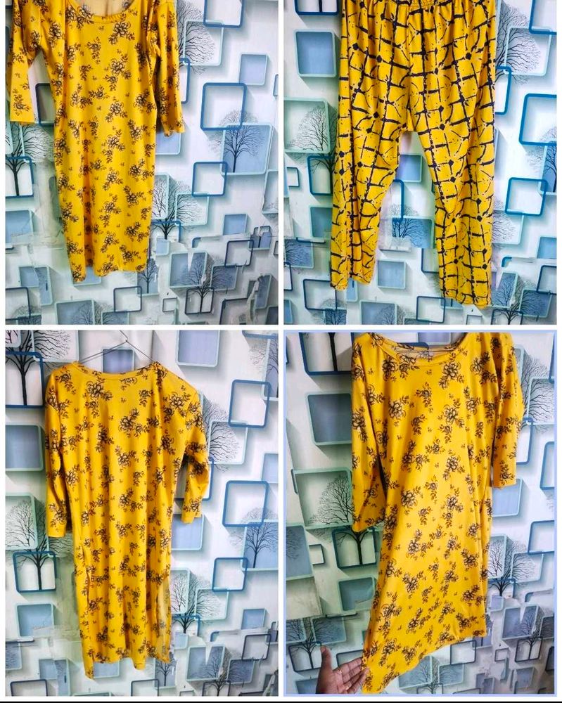 Yellow Floral Print Top &amp; Pants Set