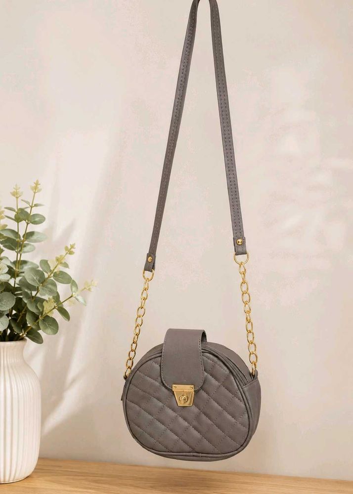 Stylish Brown Quilted Round Sling Bag for Women